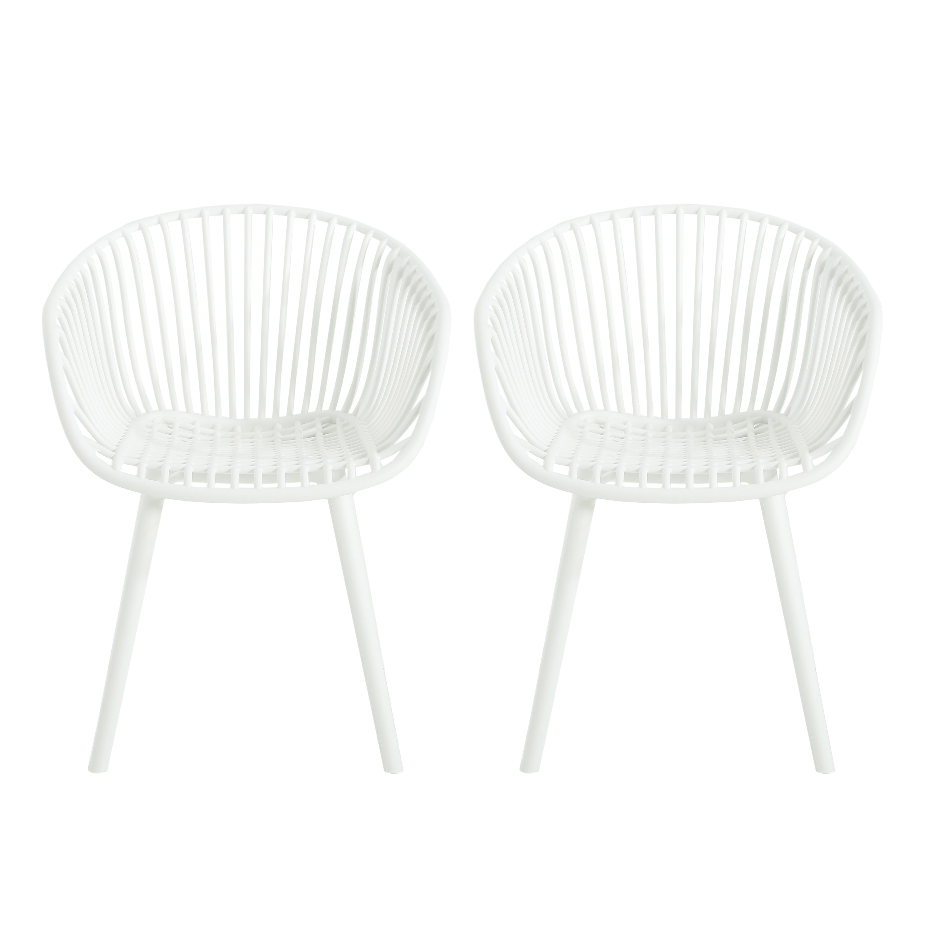 Modern Mykonos Outdoor Dining Chairs Set of 2 with Weather-Resistant White Plastic Resin