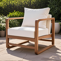Outdoor Lounge Chair with Acacia Wood and White Cushions