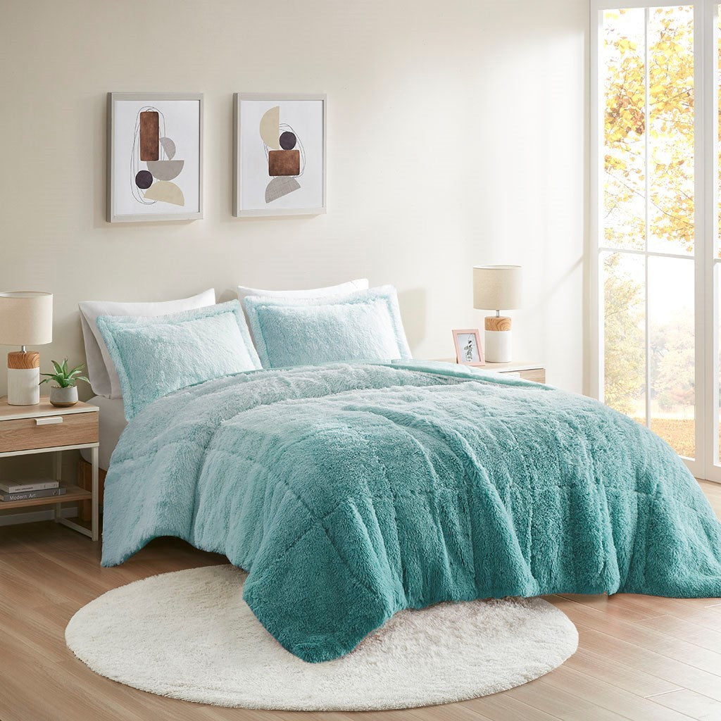 Twin Ombre Shaggy Fur Comforter Set