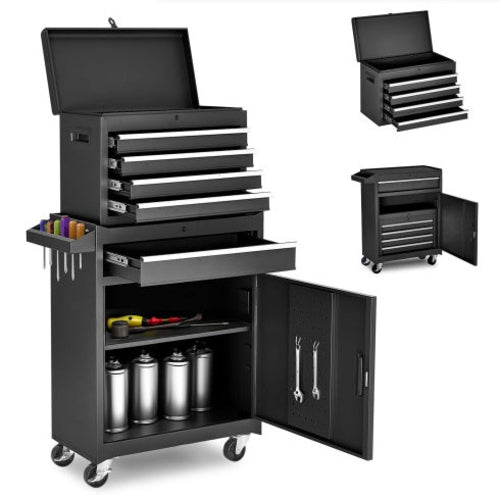 Tool Chest, 5-Drawer Rolling Tool Storage Cabinet With Detachable Top