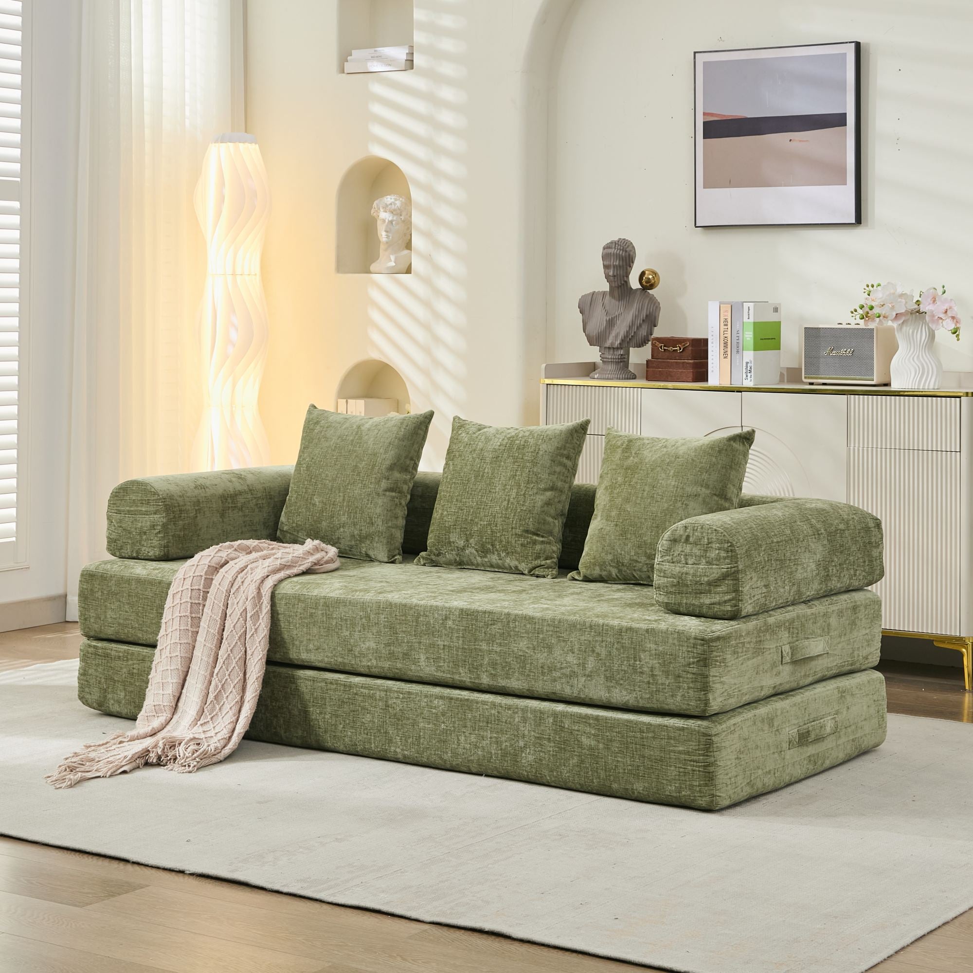 Comfy Convertible Folding Mattress Couch, Floor Sofa Bed, Chenille