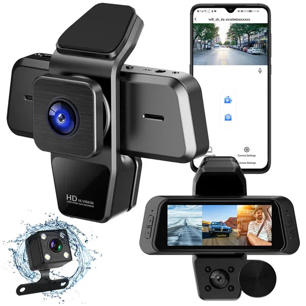 1080P FUD 3 Channel WiFi Dash Cam 170° Wide Angle Triple Car Camera