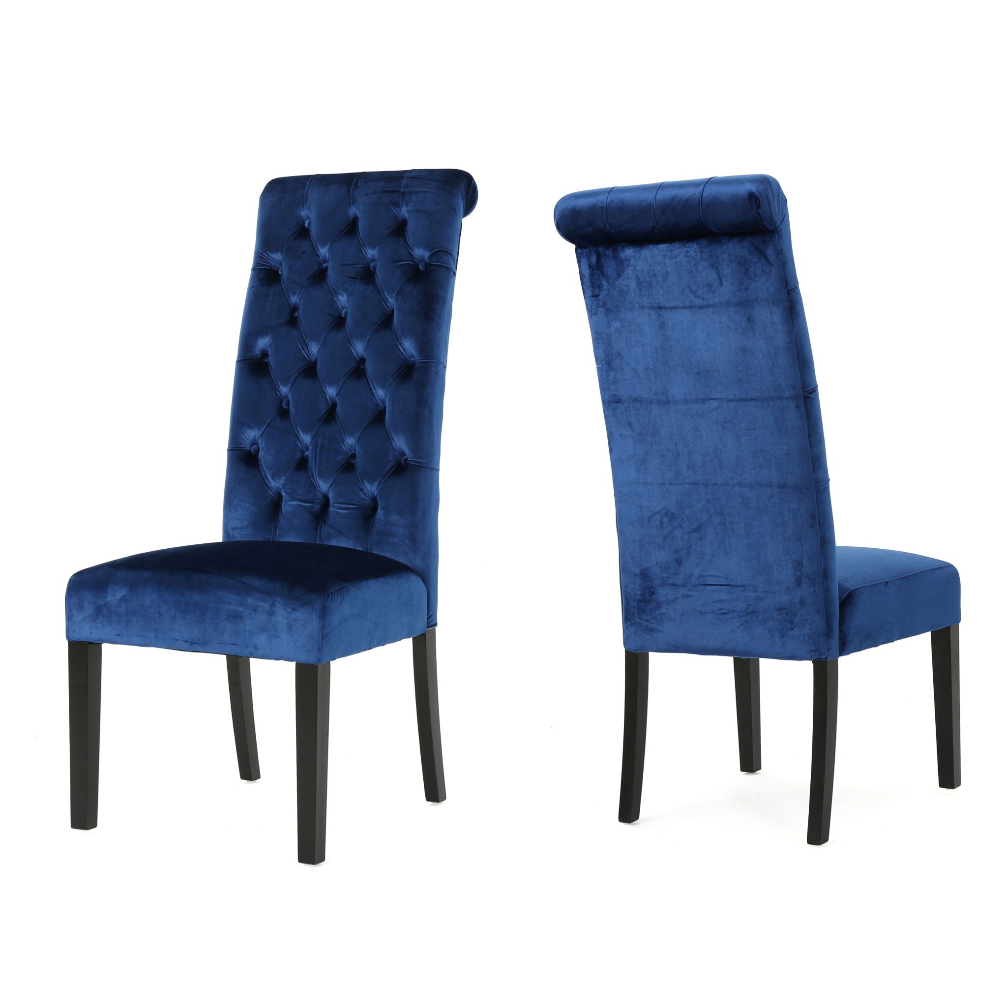 Elegant George Hi Back Dining Chair Set of 2 with Tufted Velvet - Navy Blue