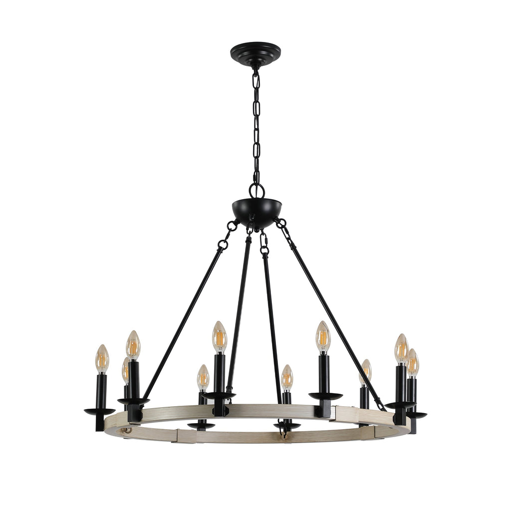 32" Rustic Farmhouse 10-Light Candle Chandelier