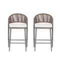 Outdoor 26' Counter Height Metal Frame Counter Stools with Scallop-shaped Backrest & Water-resistant Cushions, Set of