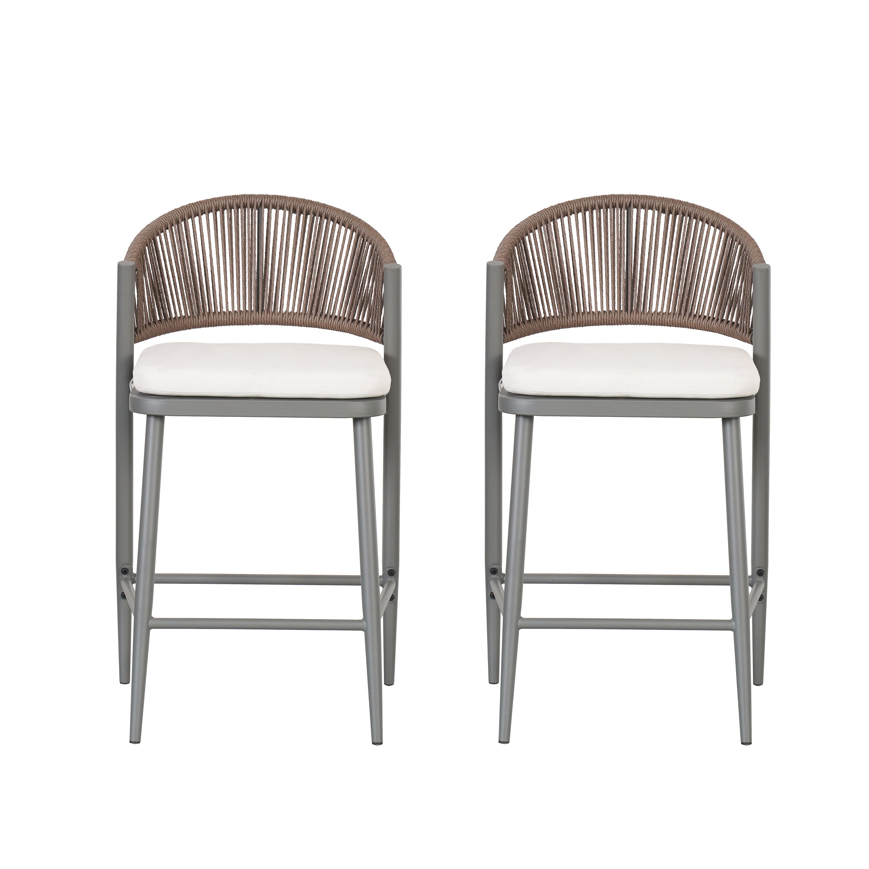 Outdoor 26' Counter Height Metal Frame Counter Stools with Scallop-shaped Backrest & Water-resistant Cushions, Set of