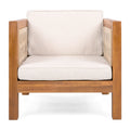 Outdoor Club Chair & Rope Arm And Cushions - Beige / Teak