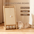 Large Vertical Sisal Cat Scratcher With Balls, Wooden Frame -Sisal