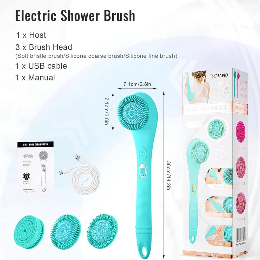 Electric Body Brush Rechargeable Scrubber Shower Brush with Handle