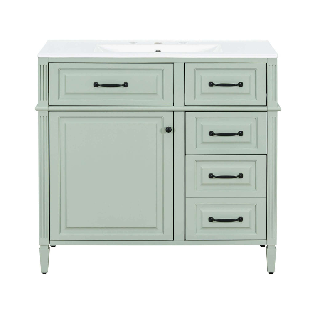 Alora 36-Inch Freestanding Bathroom Vanity With Ceramic Sink And Storage Cabinets [Faucet Not Included] (SAK86310)