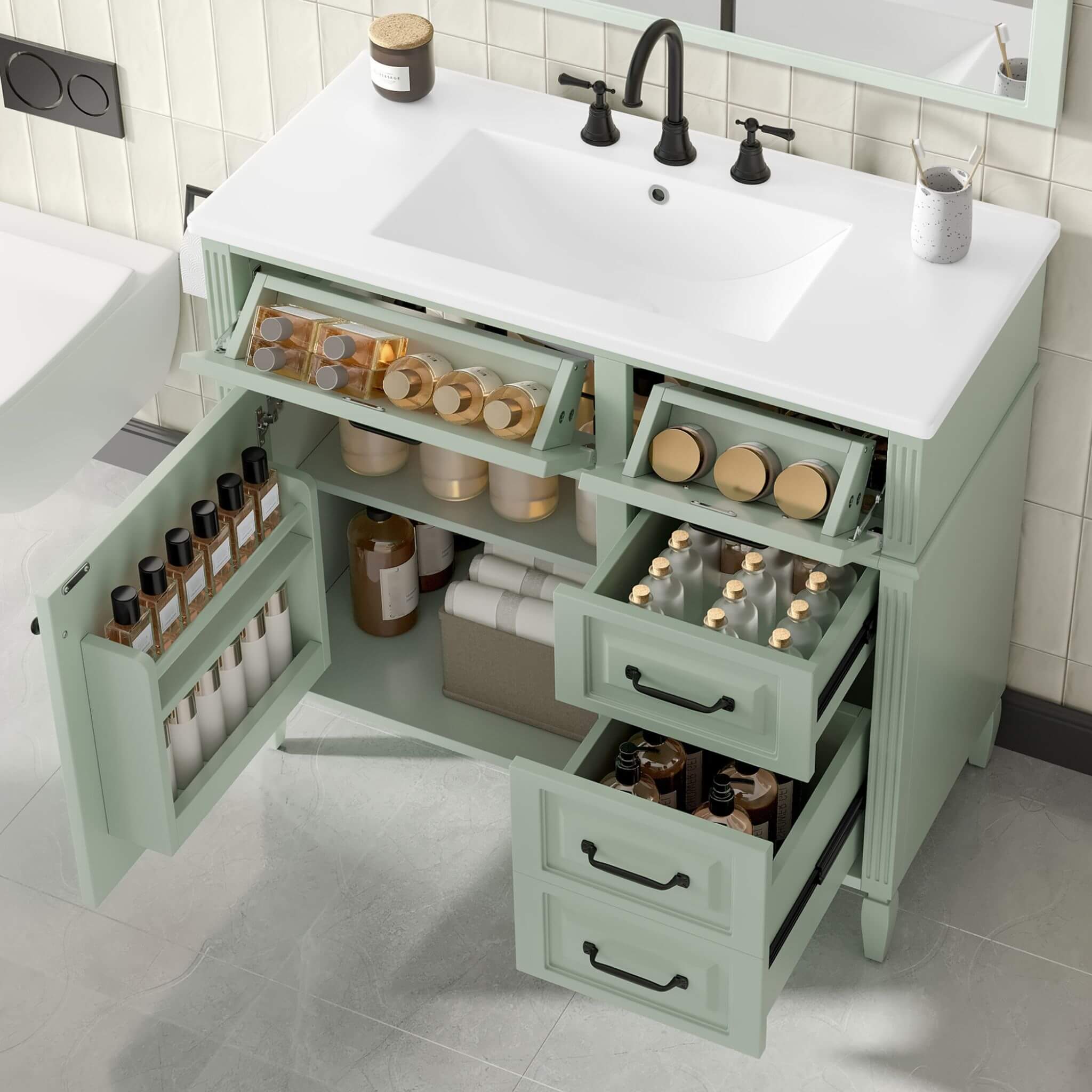 Alora 36-Inch Freestanding Bathroom Vanity With Ceramic Sink And Storage Cabinets [Faucet Not Included] (SAK86310)