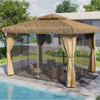 Alora Outdoor Double Canopy Aluminum Patio Gazebo With Hawaiian Thatch Roof (SAK39068)