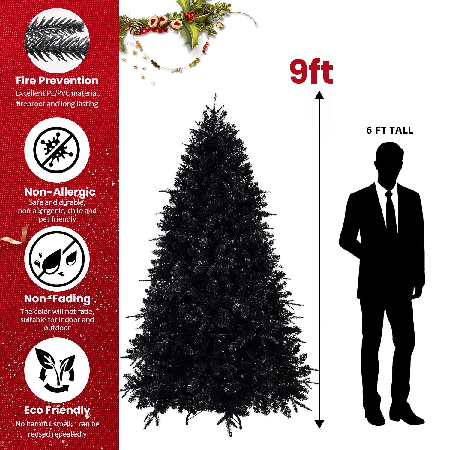 Prelit Black Christmas Tree With White Lights Artificial Fake