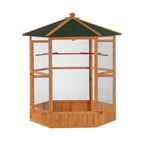 69" Wooden Hexagonal Outdoor Aviary Flight Bird Cage With Covered