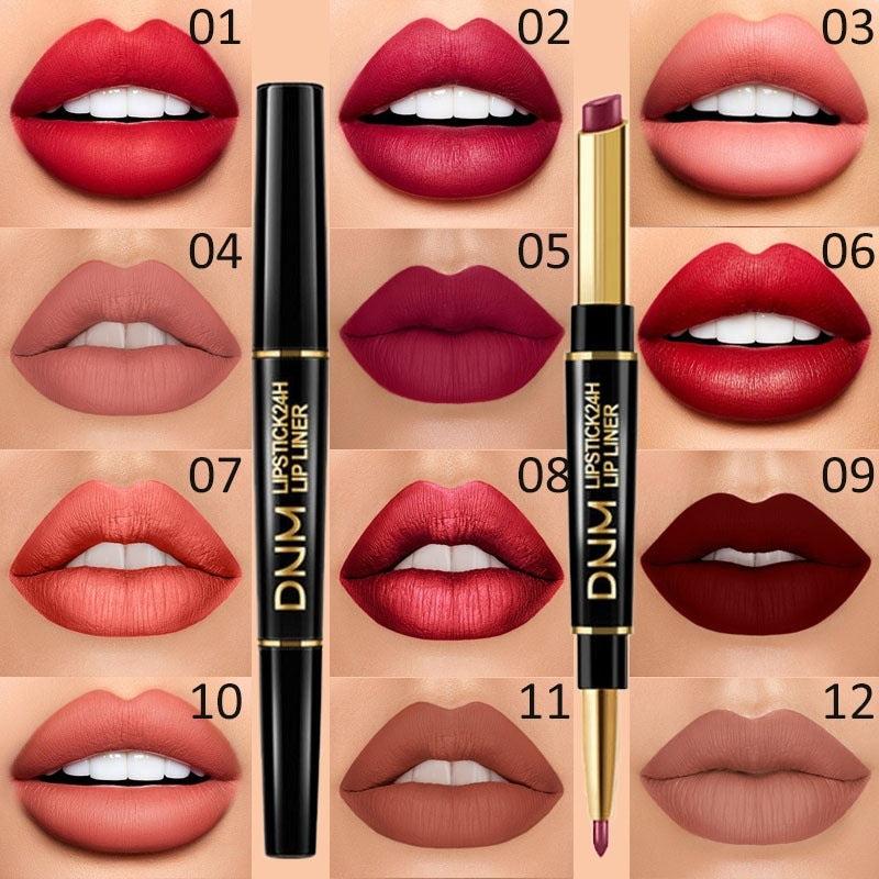 DNJ Double-Ended 6 Pcs Matte Lipstick & Lip Liner 2-in-1 Long-Lasting