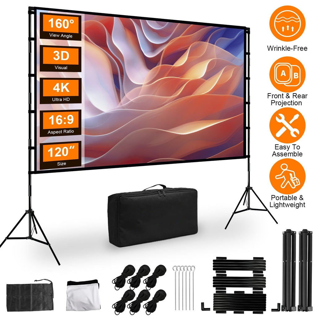 1Pc 120inch Or 100inch Projector Screen With Stand 16 9 4K HD Rear