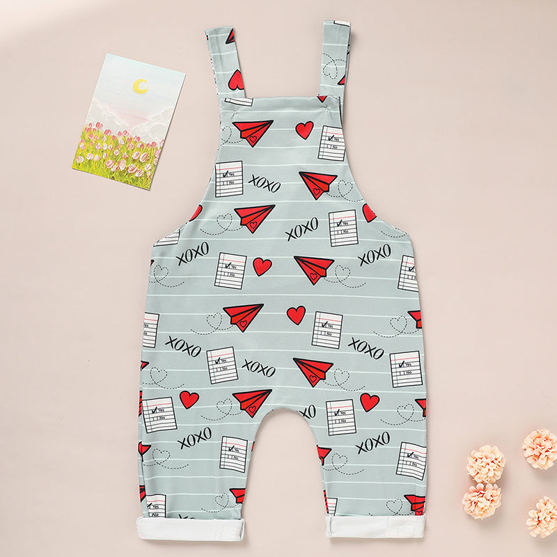 Baby Boy Girl's Casual Heart Pattern Jumpsuit, Paper Airplane Heart