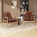 U-Can PU Leather Accent Chair Set of 2 Mid-Century Modern Armchair with Solid Wood Frame