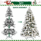 5FT 6FT 7FT 8FT Prelit Flocked Christmas Tree With Light, Snowy Pine