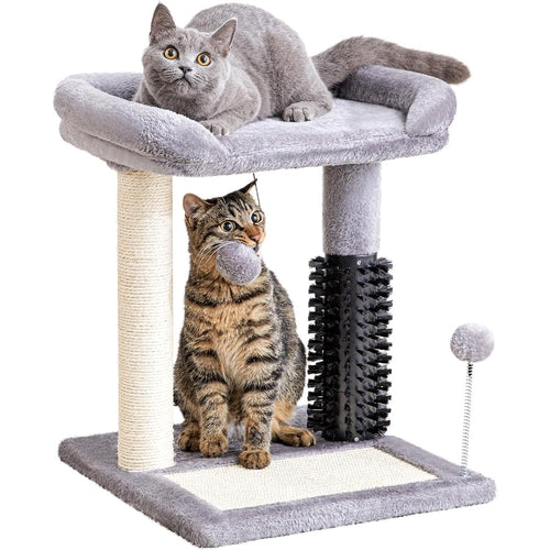 Small 4-in-1 Cat Tree Tower With Self-grooming Brush And Natural Sisal