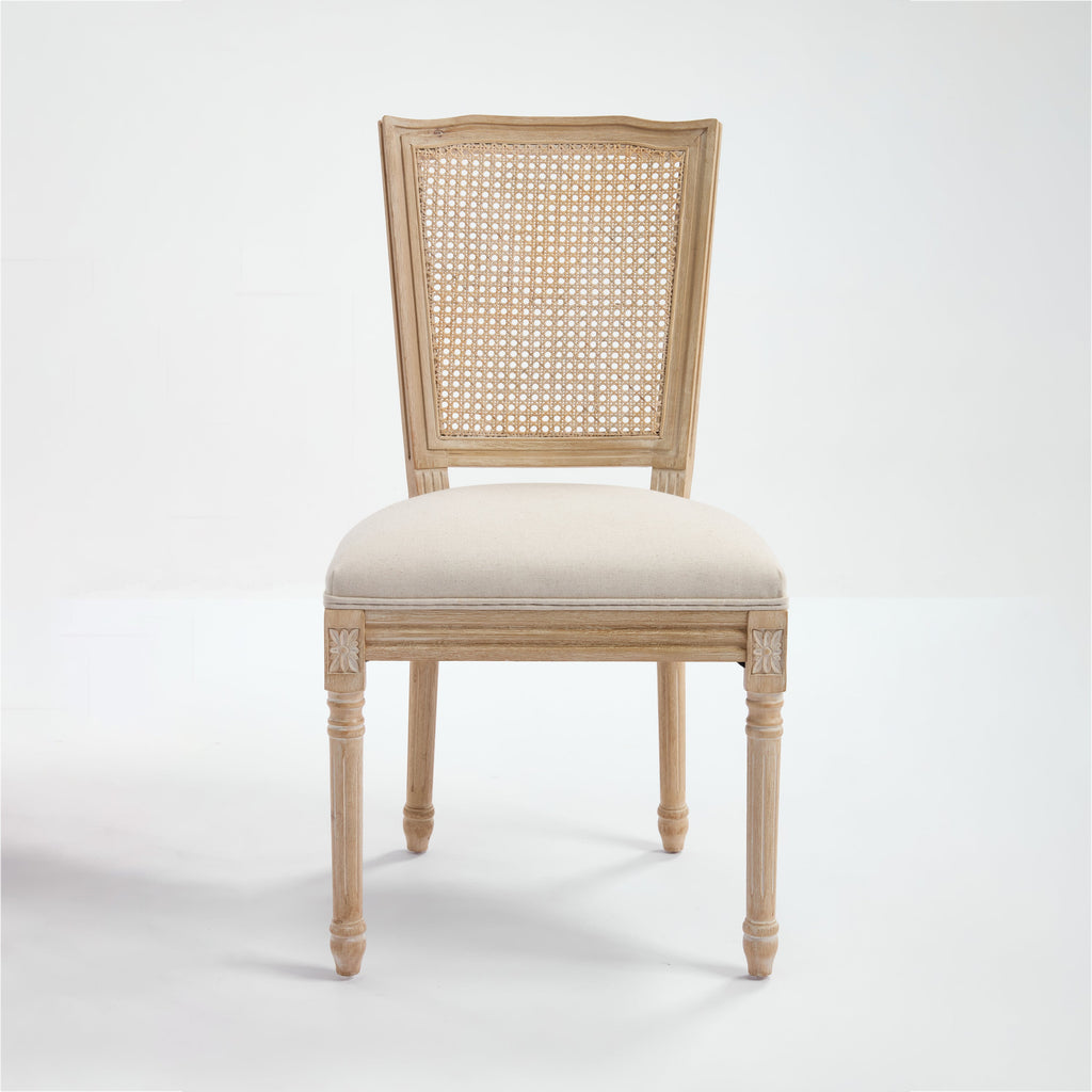 French Country Dining Chairs Set of 2 Upholstered With Natural Rattan Back