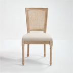 French Country Dining Chairs Set of 2 Upholstered With Natural Rattan Back