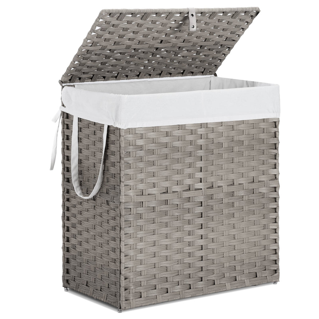 Laundry Basket With Lid, 110 L Hand-Woven Pp Rattan Laundry Basket