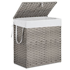 Laundry Basket With Lid, 110 L Hand-Woven Pp Rattan Laundry Basket