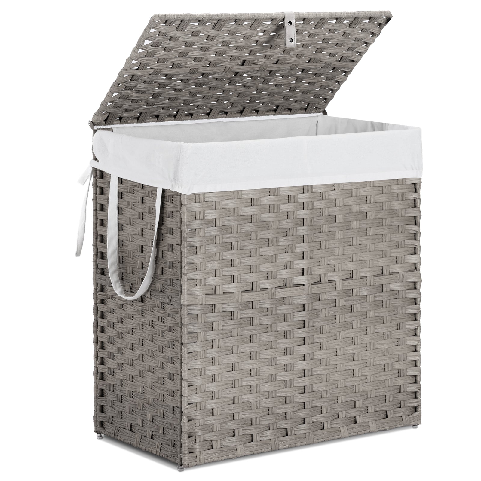 Laundry Basket With Lid, 110 L Hand-Woven Pp Rattan Laundry Basket