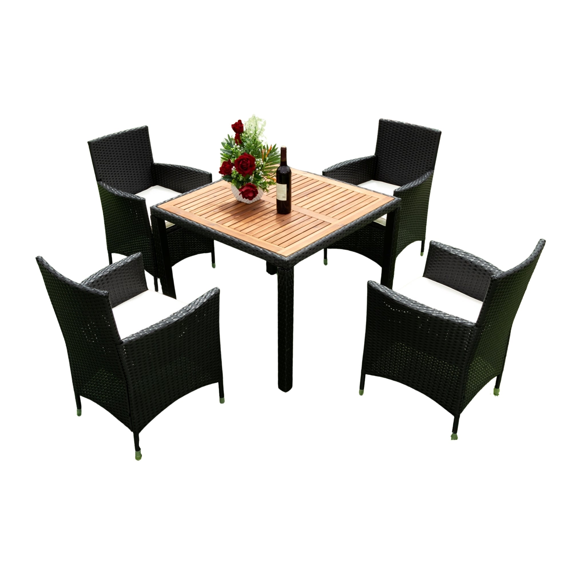 EELIFEE 5-Piece Outdoor Patio Wicker Dining Set with Acacia Wood Top