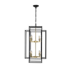 18' Modern 8-Light Black Gold Geometric Pendant Chandelier