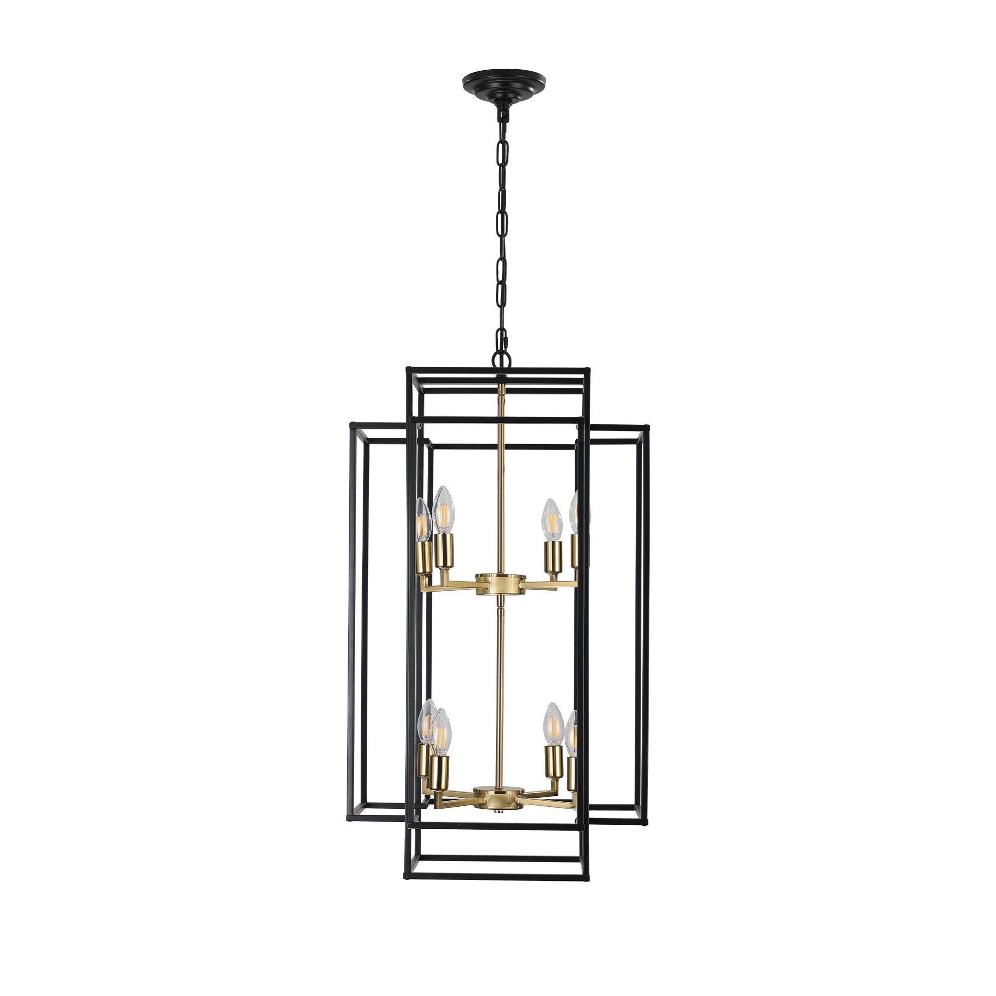 18' Modern 8-Light Black Gold Geometric Pendant Chandelier