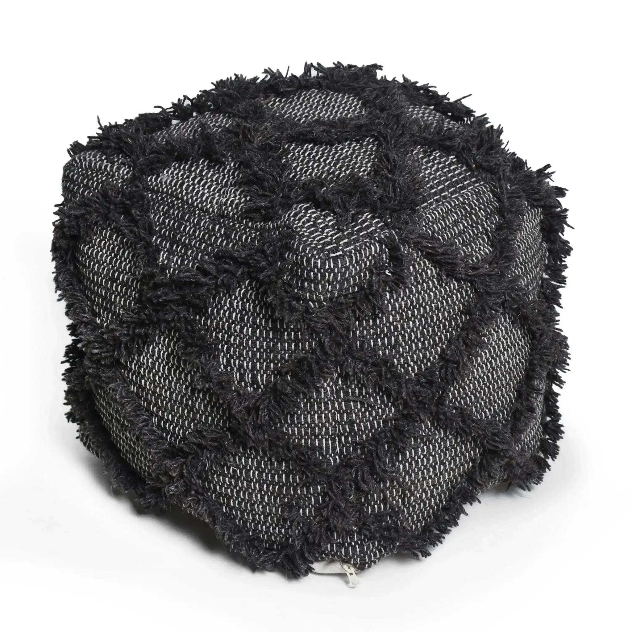 Jumanji Handcrafted Wool and Cotton Pouf - Brown