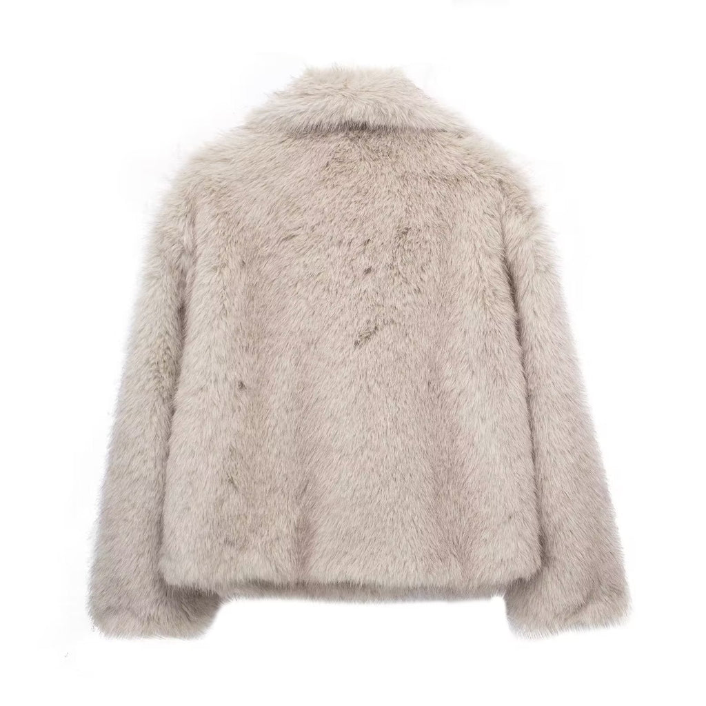Winter Plush Coat Fashion Warm Thicken Fluffy Lapel Jacket Outwear