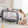 Portable Baby Playard with Changing Table Bassinet and Music Box-Gray