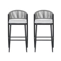 Outdoor Bar Height Metal Frame Counter Stools with Scallop-shaped Backrest & Water-resistant Cushions - Set of 2