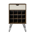 Beverage Storage Stand With 12 Bottle Cubbies And Drawer - Brown Oak