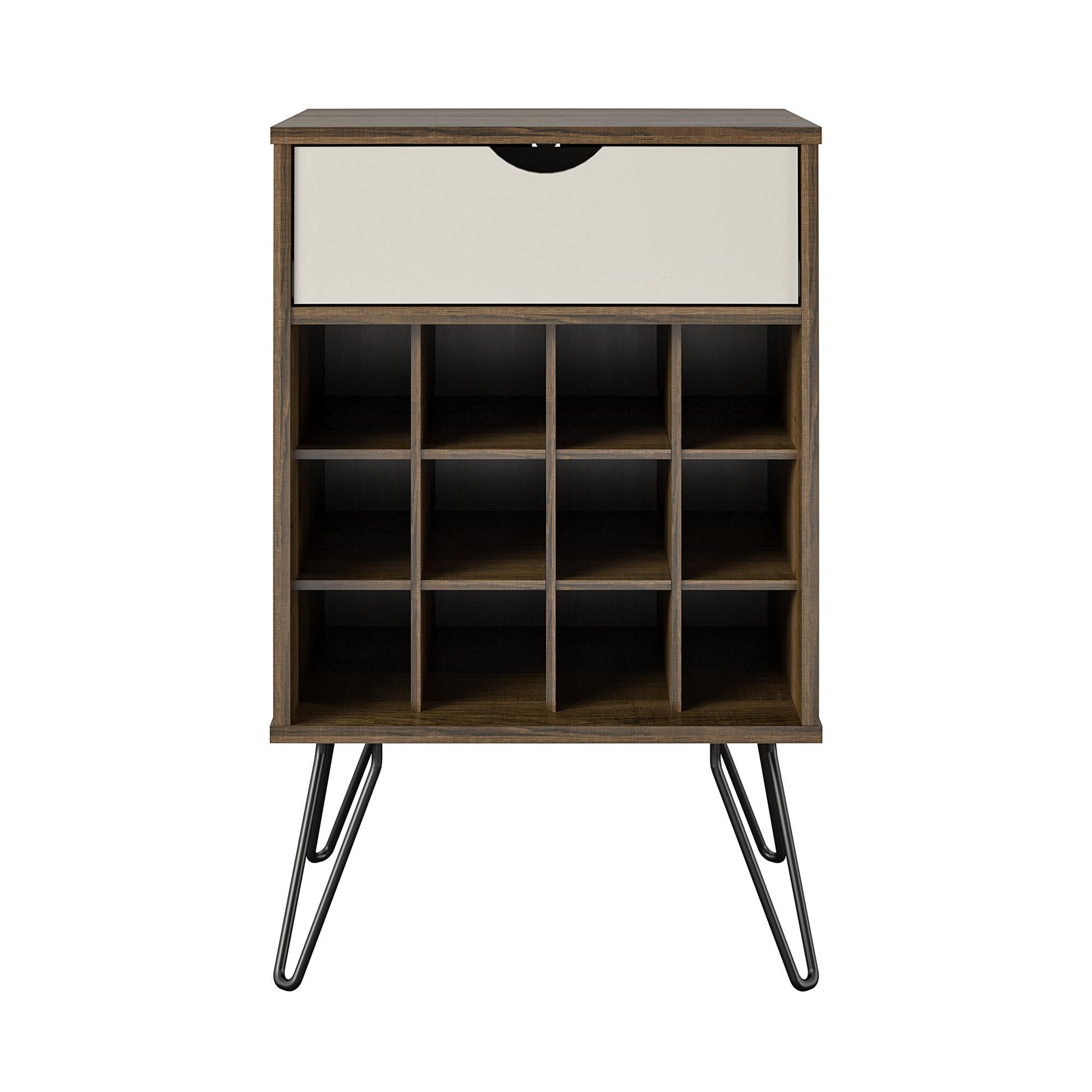 Beverage Storage Stand With 12 Bottle Cubbies And Drawer - Brown Oak
