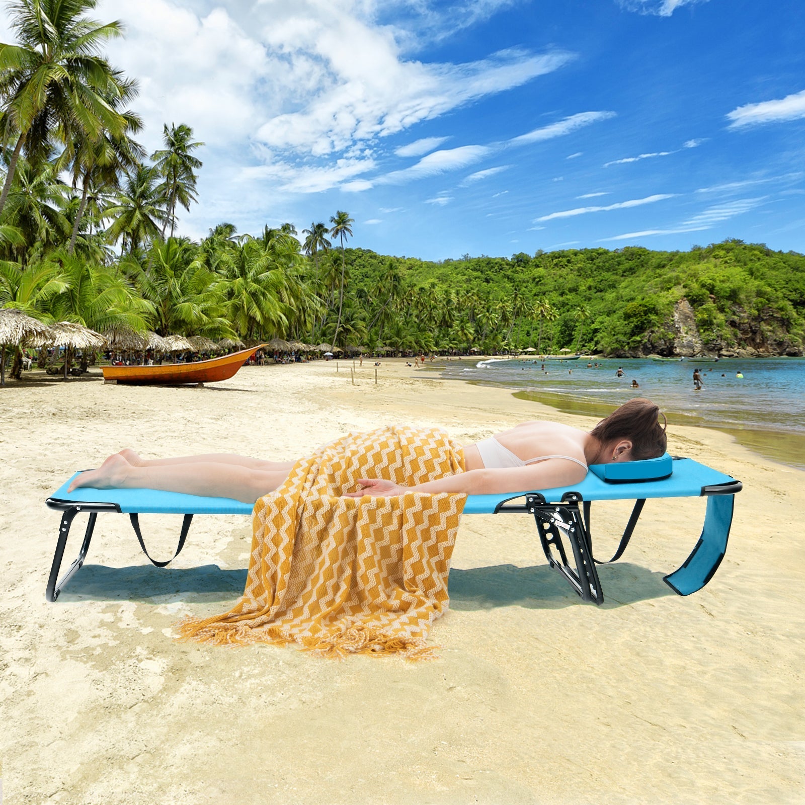 Beach Chaise Lounge Chair with Face Hole and Removable Pillow-Turquoise