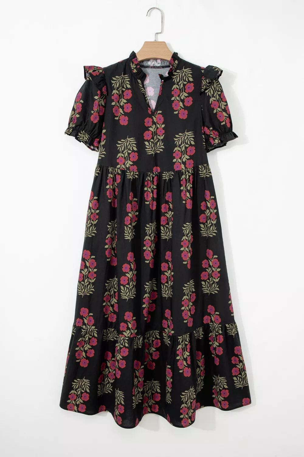 Floral Print Tiered Maxi Dress