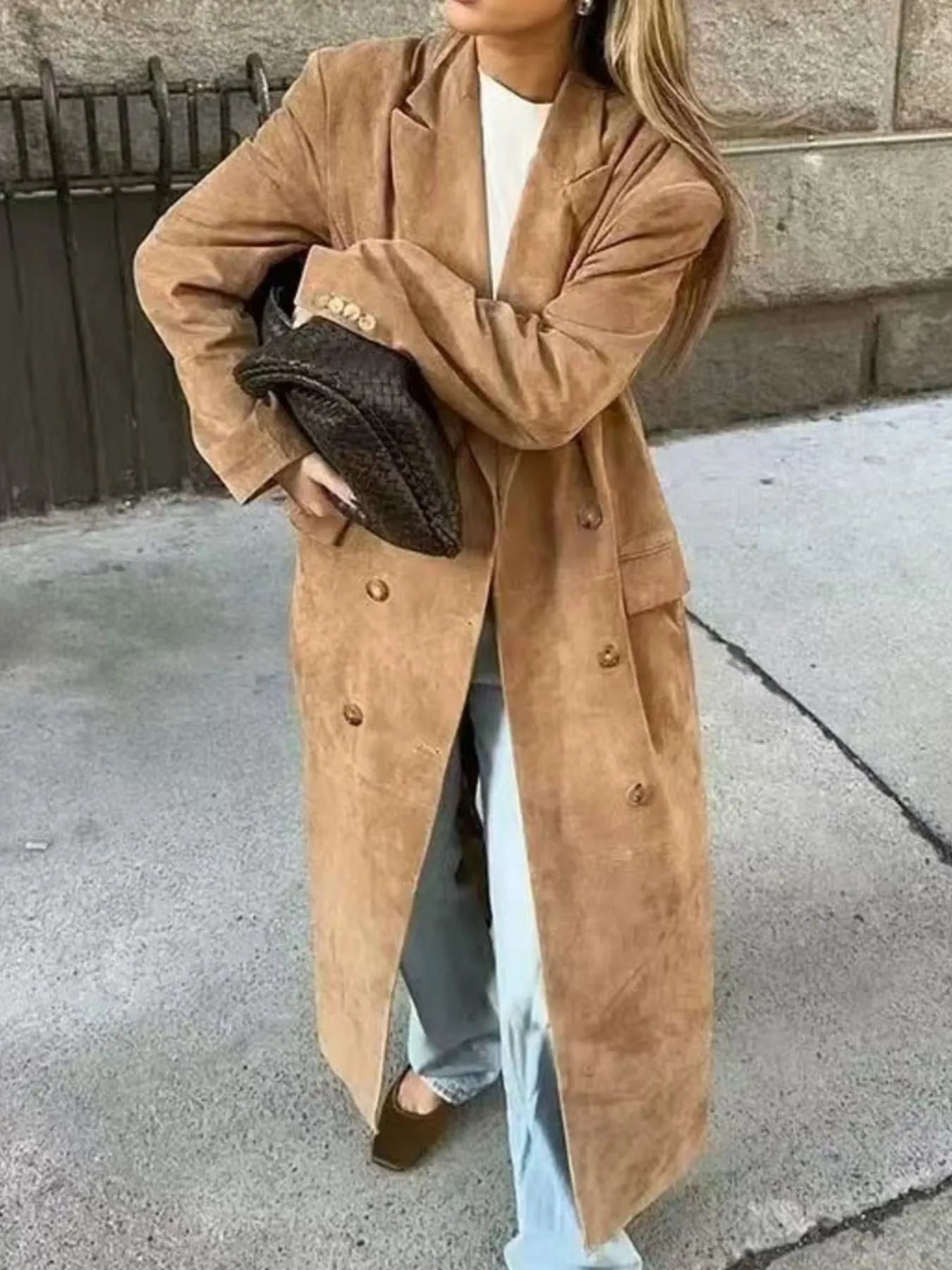 Double-Breasted Lapel Collar Long Coat
