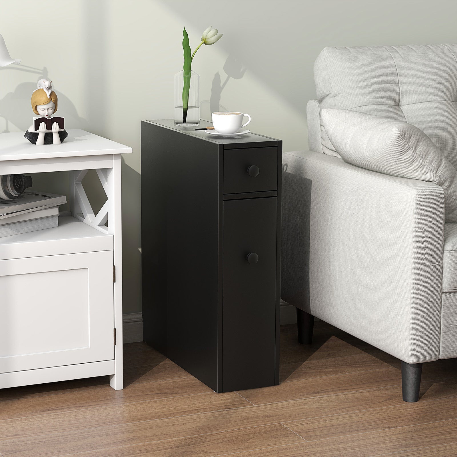 Black Bathroom Cabinet Space Saver Storage Organizer-Black