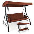 3-Piece Patio Swing with Canopy Removable Cushions and Side Pockets-Brown
