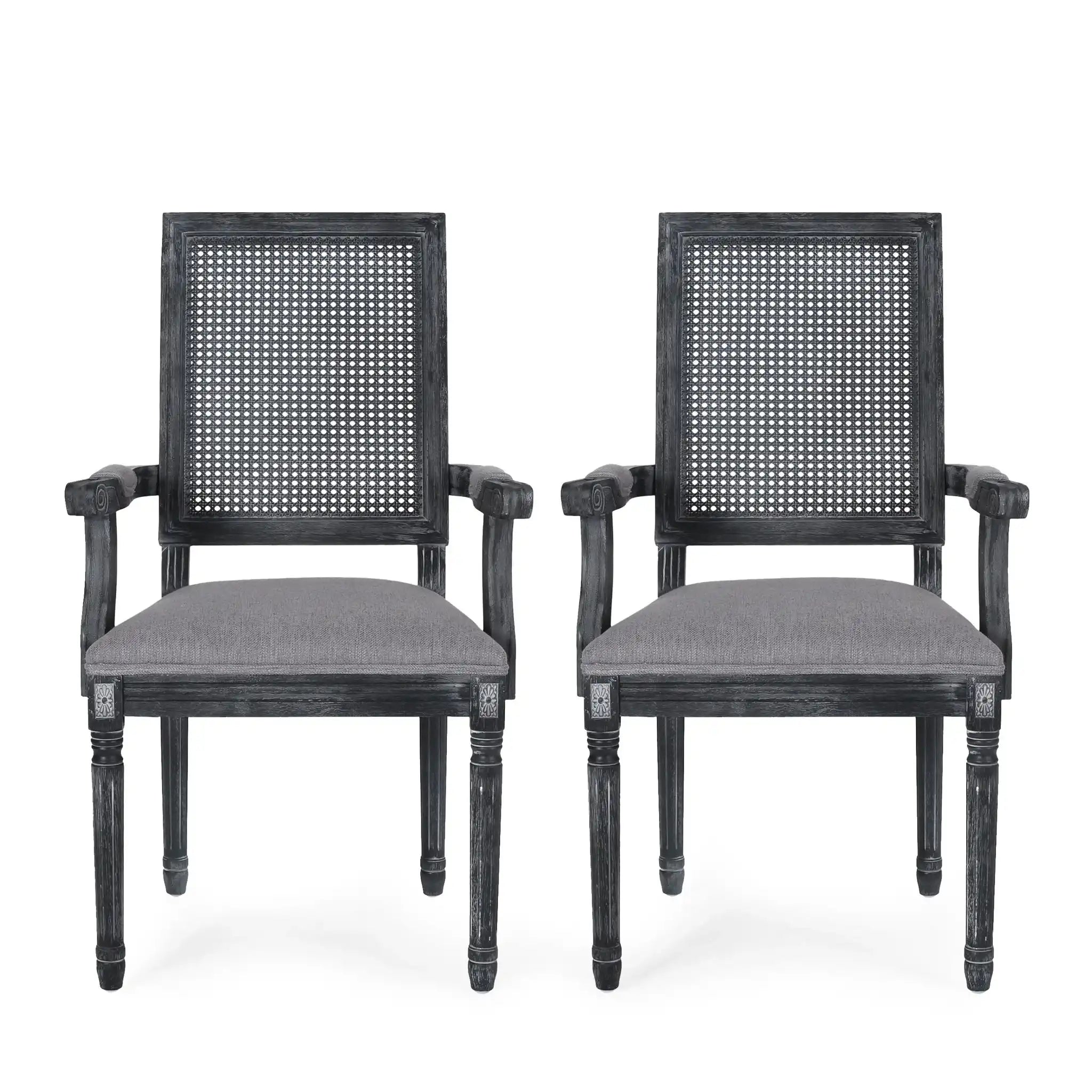 Elegant French Country Style Dining Chair With Cane Backrest