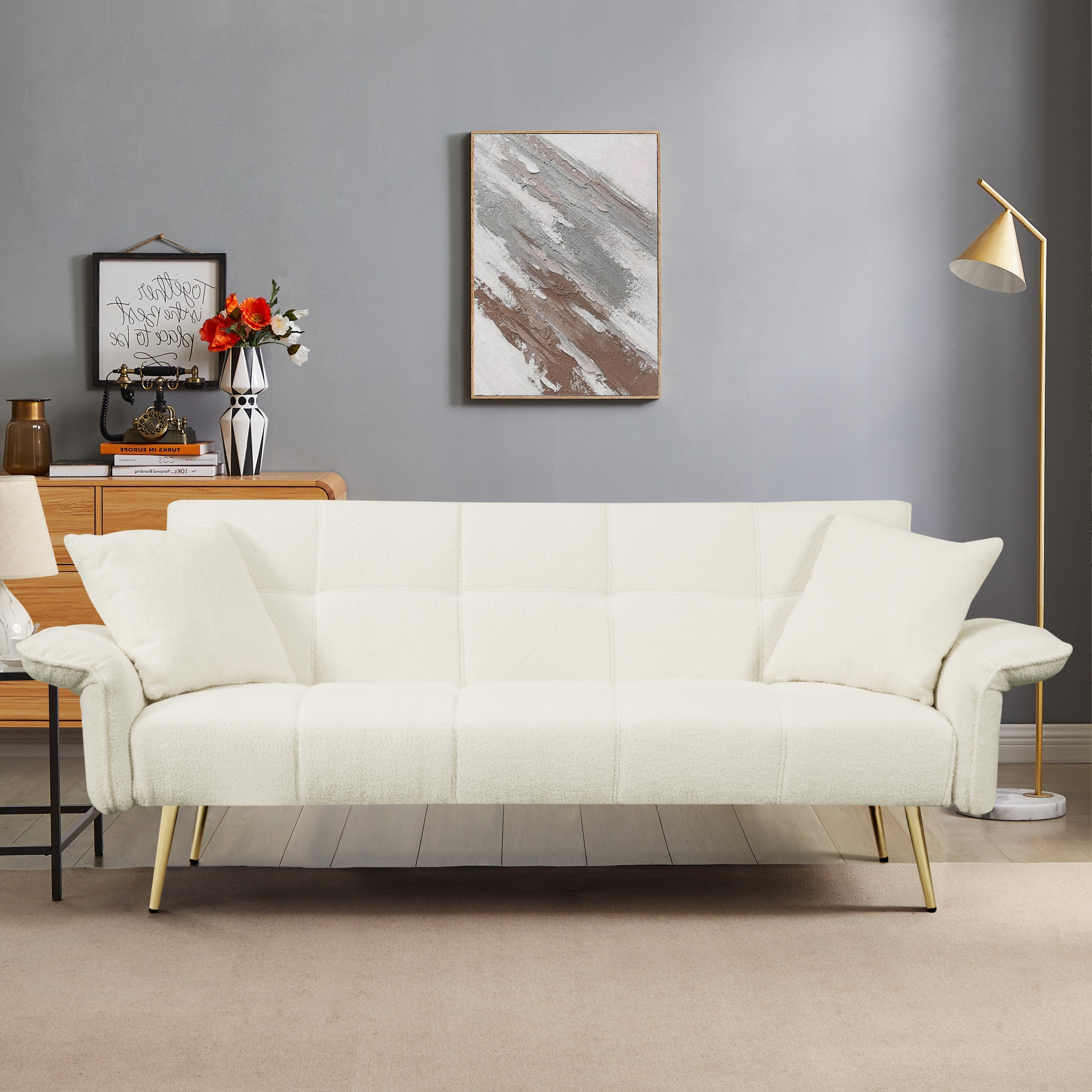 70.1" Futon Sofa Bed Convertible Double Sofa Bed with Folding Armrests