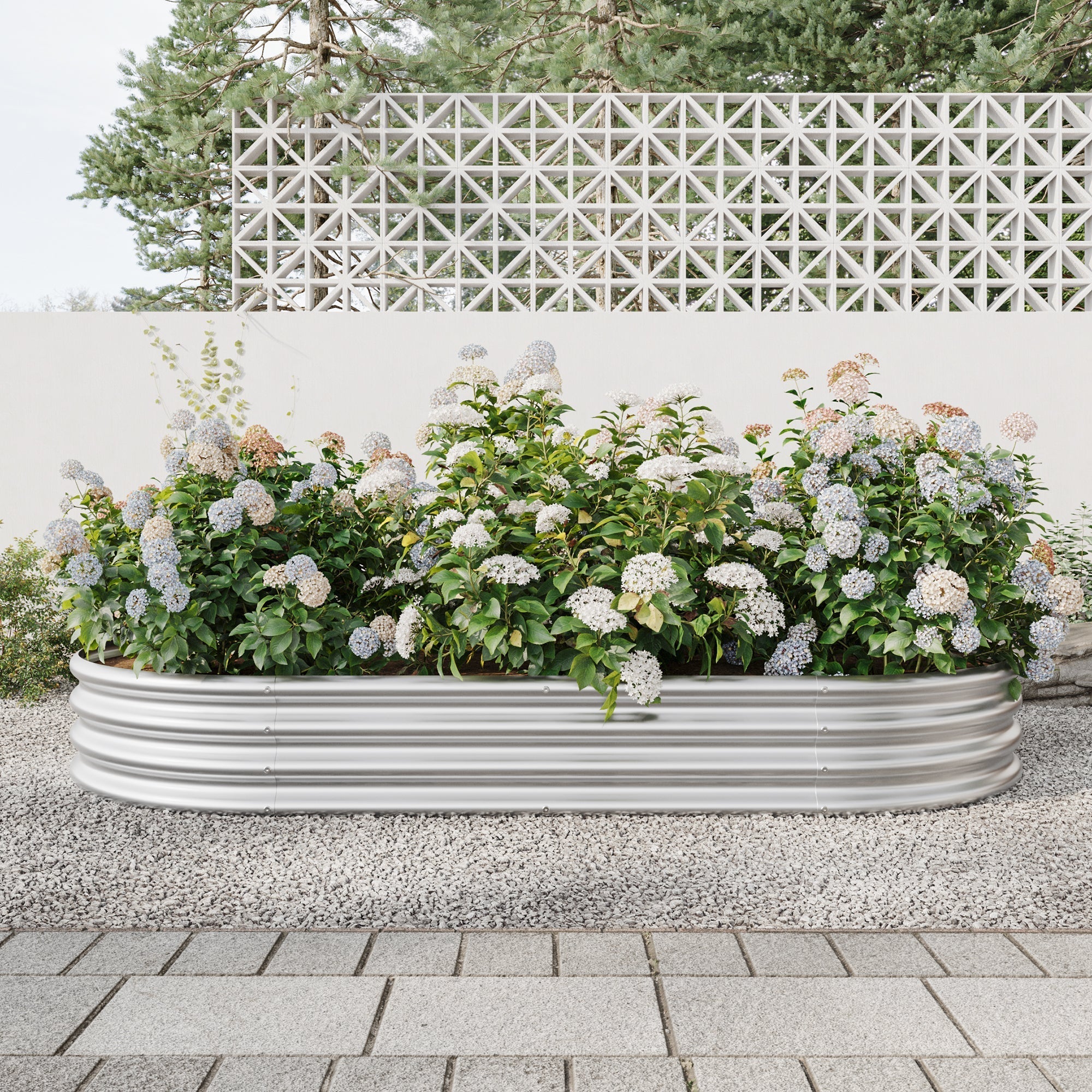 Raised Garden Bed Outdoor Oval Large Metal Planter Bed - Silver