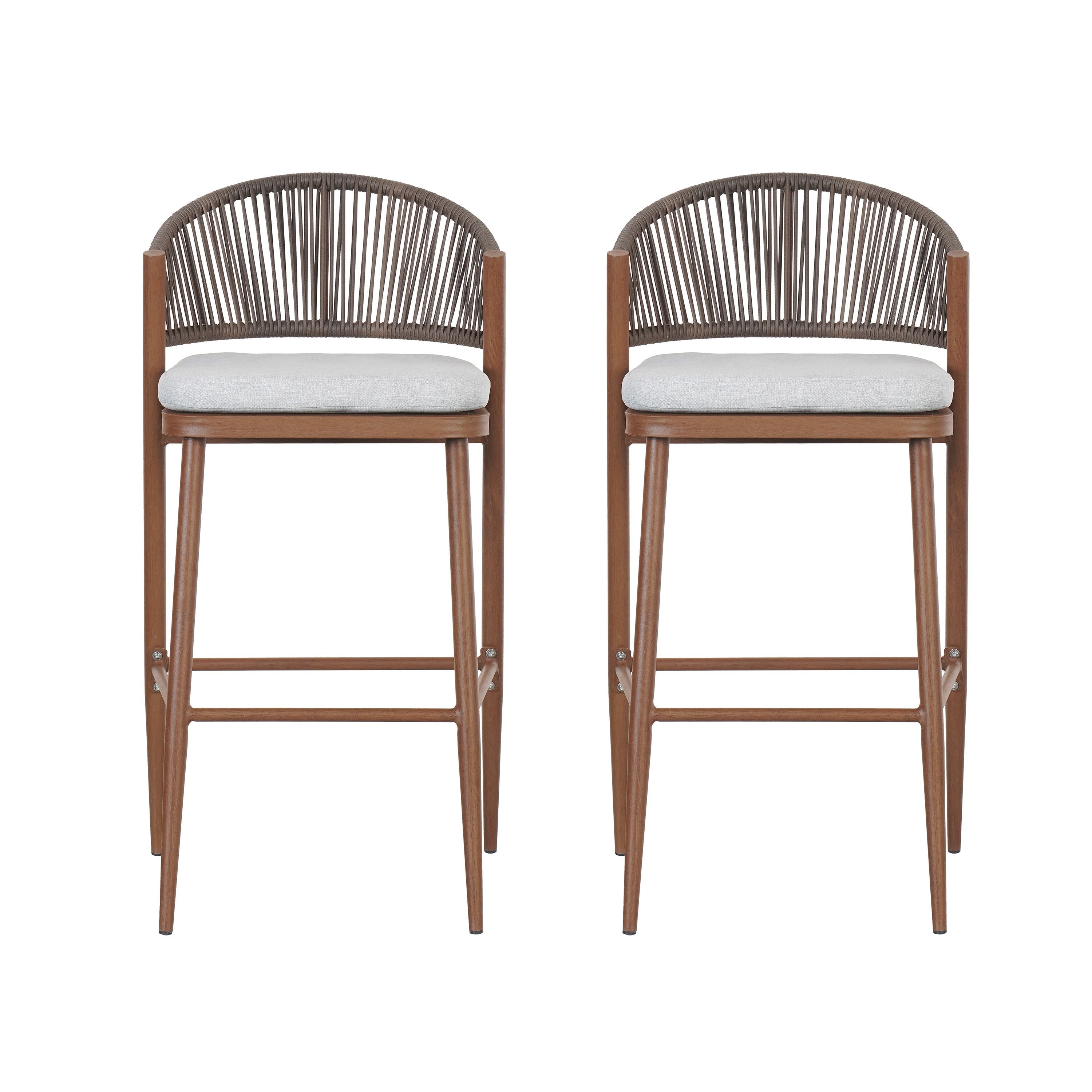 Outdoor Bar Height Aluminum Frame Counter Stools with Teak Finish