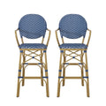 Outdoor Wicker and Aluminum French Barstools (Set of 2)