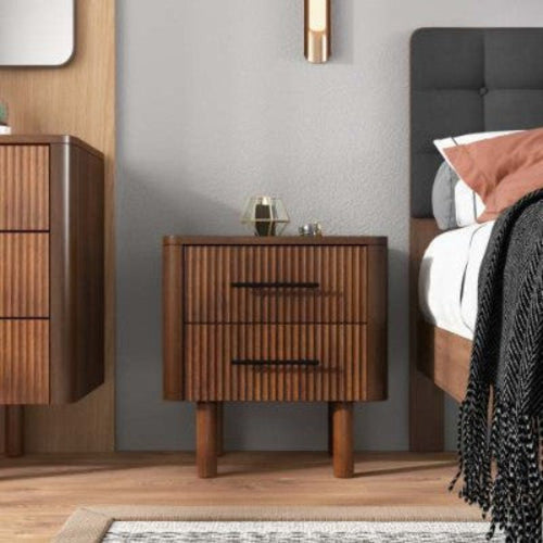 Logan Mid Century Modern Walnut Nightstand Bed Side Tables With 2