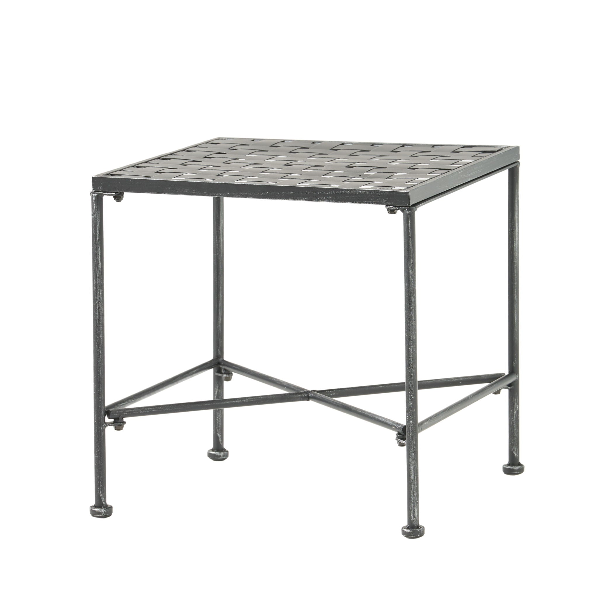 Outdoor Square Side Table with X Shaped Iron Frame - Black